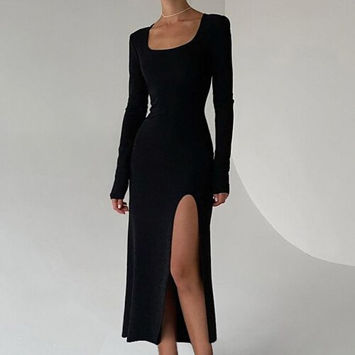 Women's Sheath Dress Black Dress Midi Dress Black Long Sleeve Pure Color Split Fall Winter Square Neck Elegant Mature 2022 S M L
Women's Sheath Dress Black Dress Midi Dress Black Long Sleeve Pure Color Split Fall Winter Square Neck Elegant Mature 2022 S M L