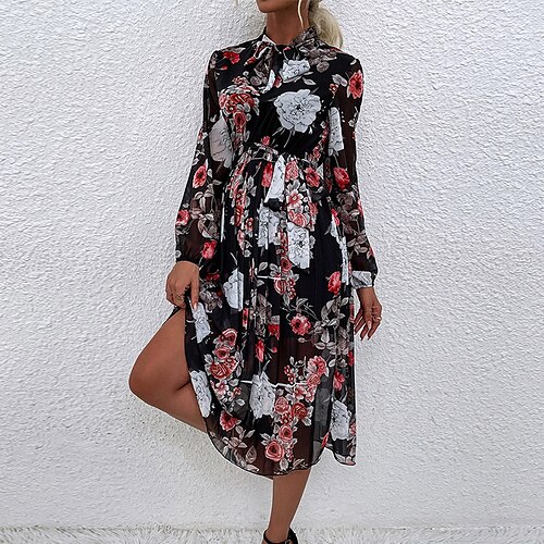 Women's Casual Dress Sheath Dress Midi Dress Black Long Sleeve Floral With Belt Winter Fall High Neck Loose Fit 2022 S M L XL
Women's Casual Dress Sheath Dress Midi Dress Black Long Sleeve Floral With Belt Winter Fall High Neck Loose Fit 2022 S M L XL