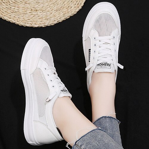 Women's Sneakers Daily Comfort Shoes White Shoes Summer Lace-up Flat Heel Round Toe Casual Minimalism PU Leather Mesh Lace-up Solid Colored White
Women's Sneakers Daily Comfort Shoes White Shoes Summer Lace-up Flat Heel Round Toe Casual Minimalism PU Leather Mesh Lace-up Solid Colored White
