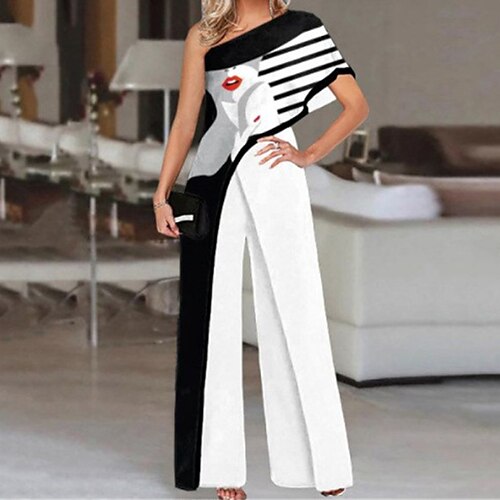 Women's Jumpsuit Backless High Waist Striped One Shoulder Ordinary Party Street Regular Fit Short Sleeve Silver Red White S M L Winter / Print
Women's Jumpsuit Backless High Waist Striped One Shoulder Ordinary Party Street Regular Fit Short Sleeve Silver Red White S M L Winter / Print