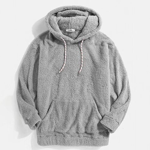 

Men's Fuzzy Sherpa Pullover Hoodie Sweatshirt Blue Light Blue Gray Hooded Solid Color Sports & Outdoor Streetwear Corduroy Casual Big and Tall Winter Fall Clothing Apparel Hoodies Sweatshirts Long