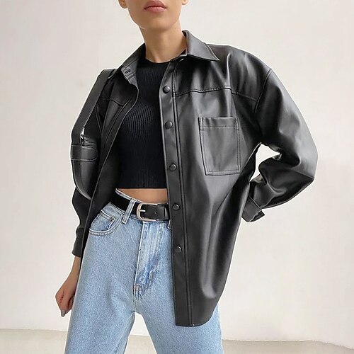 Women's Faux Leather Jacket Windproof Warm Outdoor Street Daily Vacation Zipper Pocket Single Breasted Turndown Casual Street Style Solid Color Regular Fit Outerwear Long Sleeve Winter Fall Black
Women's Faux Leather Jacket Windproof Warm Outdoor Street Daily Vacation Zipper Pocket Single Breasted Turndown Casual Street Style Solid Color Regular Fit Outerwear Long Sleeve Winter Fall Black