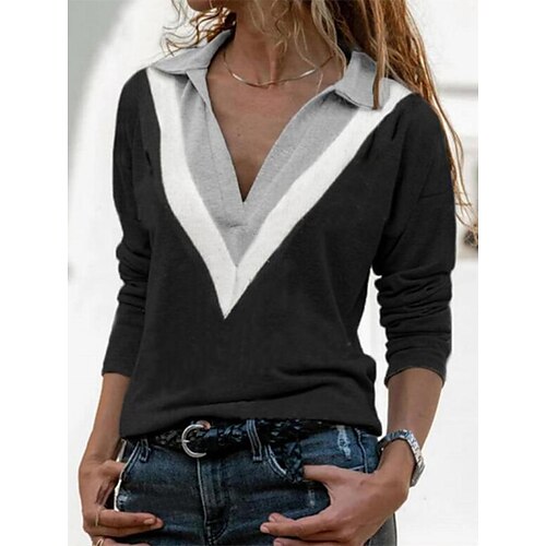Women's T shirt Tee Black Color Block Long Sleeve Casual Weekend Basic Shirt Collar Regular S
Women's T shirt Tee Black Color Block Long Sleeve Casual Weekend Basic Shirt Collar Regular S