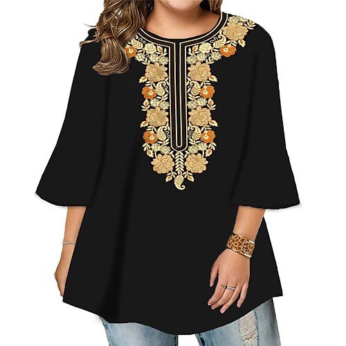 Women's Plus Size Tops Blouse Shirt Floral Print 3/4 Length Sleeve Crewneck Casual Daily Holiday Cotton Spandex Jersey Fall Winter Yellow Black
Women's Plus Size Tops Blouse Shirt Floral Print 3/4 Length Sleeve Crewneck Casual Daily Holiday Cotton Spandex Jersey Fall Winter Yellow Black