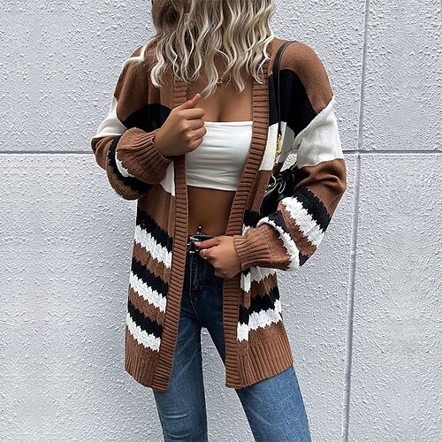 Women's Cardigan Sweater Jumper Cable Knit Patchwork Knitted Striped Open Front Stylish Casual Outdoor Holiday Winter Fall Coffee S M L / Long Sleeve / Regular Fit / Going out
Women's Cardigan Sweater Jumper Cable Knit Patchwork Knitted Striped Open Front Stylish Casual Outdoor Holiday Winter Fall Coffee S M L / Long Sleeve / Regular Fit / Going out