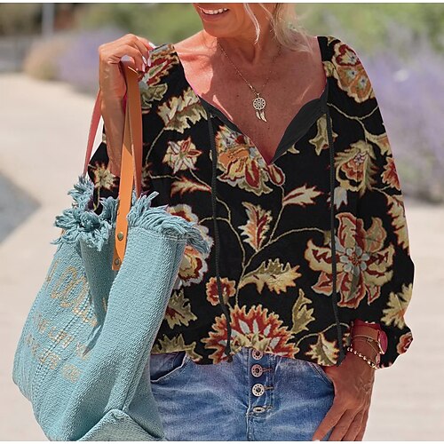Women's Blouse Shirt Black Floral Lace up Print Long Sleeve Daily Weekend Streetwear Casual V Neck Regular Floral S / 3D Print
Women's Blouse Shirt Black Floral Lace up Print Long Sleeve Daily Weekend Streetwear Casual V Neck Regular Floral S / 3D Print
