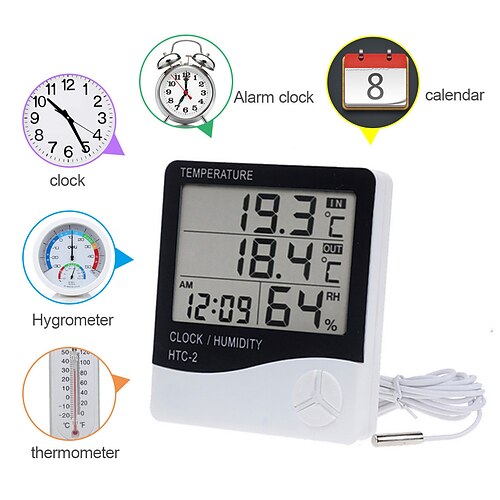 

LCD Digital Temperature Humidity Meter Home Indoor Outdoor hygrometer thermometer Weather Station with Clock