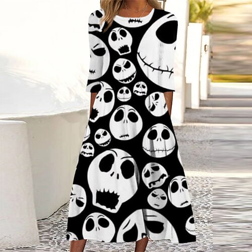 Women's Casual Dress Shift Dress Midi Dress Black 3/4 Length Sleeve Skull Ruched Print Fall Winter Round Neck Vacation Casual 2022 S M L XL XXL 3XL
Women's Casual Dress Shift Dress Midi Dress Black 3/4 Length Sleeve Skull Ruched Print Fall Winter Round Neck Vacation Casual 2022 S M L XL XXL 3XL