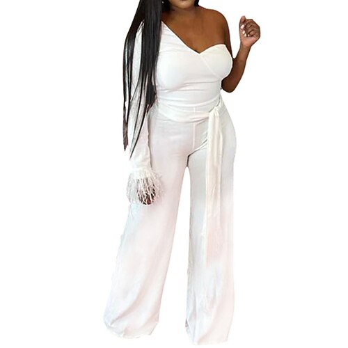 Women's Jumpsuit High Waist Feather Solid Color One Shoulder Elegant Party Going out Regular Fit Long Sleeve White Black S M L Fall
Women's Jumpsuit High Waist Feather Solid Color One Shoulder Elegant Party Going out Regular Fit Long Sleeve White Black S M L Fall