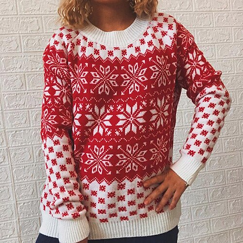 Women's Ugly Christmas Sweater Pullover Sweater Jumper Ribbed Knit Patchwork Knitted Snowflake Crew Neck Stylish Casual Christmas Holiday Winter Fall Red White S M L / Long Sleeve / Loose Fit
Women's Ugly Christmas Sweater Pullover Sweater Jumper Ribbed Knit Patchwork Knitted Snowflake Crew Neck Stylish Casual Christmas Holiday Winter Fall Red White S M L / Long Sleeve / Loose Fit