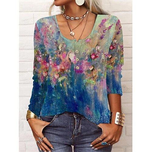 Women's T shirt Tee Green Blue Red Floral Button Print Long Sleeve Casual Weekend Basic Round Neck Regular Floral Abstract Painting S / 3D Print
Women's T shirt Tee Green Blue Red Floral Button Print Long Sleeve Casual Weekend Basic Round Neck Regular Floral Abstract Painting S / 3D Print