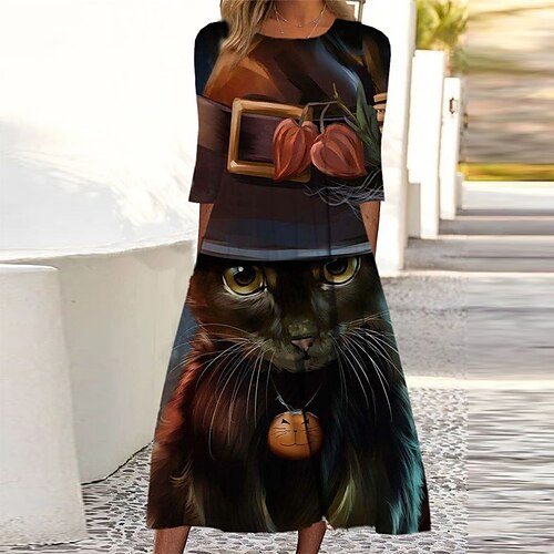 Women's Casual Dress Shift Dress Midi Dress Black 3/4 Length Sleeve Animal Cat Ruched Print Fall Winter Round Neck Vacation Casual 2022 S M L XL XXL 3XL
Women's Casual Dress Shift Dress Midi Dress Black 3/4 Length Sleeve Animal Cat Ruched Print Fall Winter Round Neck Vacation Casual 2022 S M L XL XXL 3XL