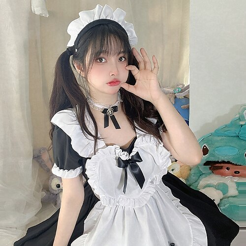 Lolita Maid Sweet Lolita Princess Lolita Lolita Dress Cosplay Costume Women's Japanese Cosplay Costumes Black Solid Colored Puff Balloon Sleeve Short Sleeve / Apron
Lolita Maid Sweet Lolita Princess Lolita Lolita Dress Cosplay Costume Women's Japanese Cosplay Costumes Black Solid Colored Puff Balloon Sleeve Short Sleeve / Apron