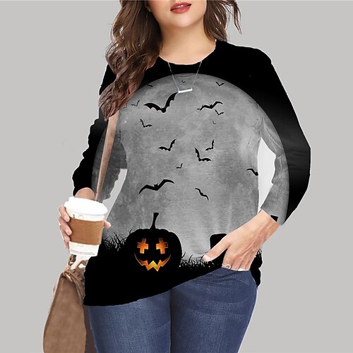 Women's Plus Size Tops Pullover Sweatshirt Hoodie Sweatshirt Pumpkin Bat Print Long Sleeve Crewneck Casual Halloween Halloween Daily Microfiber Fall Winter Black
Women's Plus Size Tops Pullover Sweatshirt Hoodie Sweatshirt Pumpkin Bat Print Long Sleeve Crewneck Casual Halloween Halloween Daily Microfiber Fall Winter Black