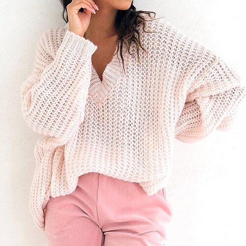 Women's Pullover Sweater jumper Jumper Crochet Knit Knitted Hole Pure Color V Neck Stylish Casual Outdoor Daily Winter Fall Pink One-Size / Long Sleeve / Holiday / Regular Fit / Going out
Women's Pullover Sweater jumper Jumper Crochet Knit Knitted Hole Pure Color V Neck Stylish Casual Outdoor Daily Winter Fall Pink One-Size / Long Sleeve / Holiday / Regular Fit / Going out