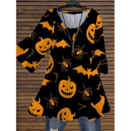 Women's Plus Size Tops Blouse Shirt Pumpkin Spider Print 3/4 Length Sleeve Crewneck Casual Halloween Halloween Daily Cotton Spandex Jersey Fall Winter Yellow Orange
Women's Plus Size Tops Blouse Shirt Pumpkin Spider Print 3/4 Length Sleeve Crewneck Casual Halloween Halloween Daily Cotton Spandex Jersey Fall Winter Yellow Orange