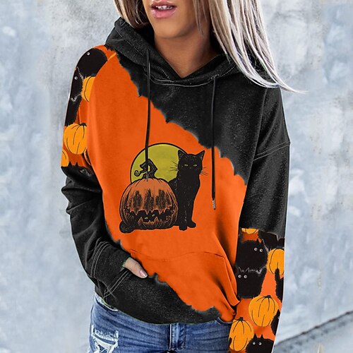 Women's Pullover Hoodie Sweatshirt Pullover Color Block Cat Pumpkin Pocket Print Halloween Weekend 3D Print Active Streetwear Clothing Apparel Hoodies Sweatshirts White Black
Women's Pullover Hoodie Sweatshirt Pullover Color Block Cat Pumpkin Pocket Print Halloween Weekend 3D Print Active Streetwear Clothing Apparel Hoodies Sweatshirts White Black