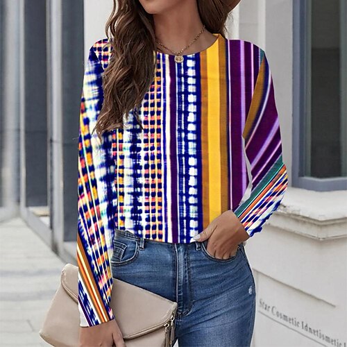 Women's T shirt Tee Purple Graphic Geometric Print Long Sleeve Casual Daily Vintage Round Neck Regular Geometric Painting S / 3D Print
Women's T shirt Tee Purple Graphic Geometric Print Long Sleeve Casual Daily Vintage Round Neck Regular Geometric Painting S / 3D Print