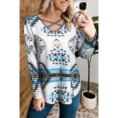 Women's T shirt Tee White Geometric Long Sleeve Casual Weekend Basic V Neck Regular S
Women's T shirt Tee White Geometric Long Sleeve Casual Weekend Basic V Neck Regular S