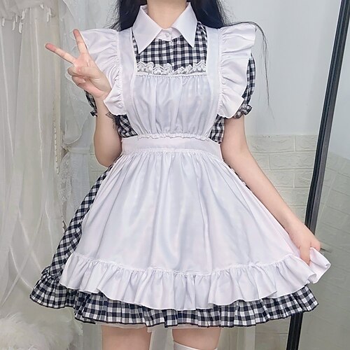 Lolita Maid Sweet Lolita Maid Uniforms Lolita Dress Cosplay Costume Women's Japanese Cosplay Costumes Black Plaid / Check Solid Color Short Sleeve / Apron
Lolita Maid Sweet Lolita Maid Uniforms Lolita Dress Cosplay Costume Women's Japanese Cosplay Costumes Black Plaid / Check Solid Color Short Sleeve / Apron