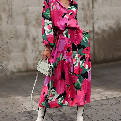 Women's Casual Dress Shirt Dress Maxi long Dress Red Long Sleeve Floral Split Button Print Fall Winter Shirt Collar Stylish Casual Modern 2022 S M L XL XXL
Women's Casual Dress Shirt Dress Maxi long Dress Red Long Sleeve Floral Split Button Print Fall Winter Shirt Collar Stylish Casual Modern 2022 S M L XL XXL