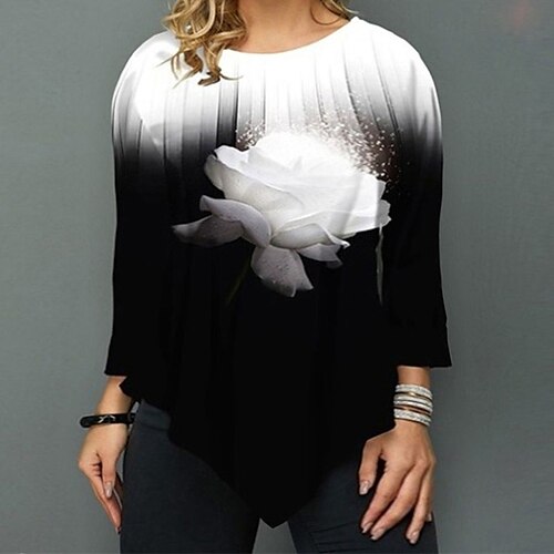 Women's Plus Size Tops Blouse Shirt Leopard Floral Print 3/4 Length Sleeve Round Neck Casual Daily Vacation Polyester Fall Winter White Black
Women's Plus Size Tops Blouse Shirt Leopard Floral Print 3/4 Length Sleeve Round Neck Casual Daily Vacation Polyester Fall Winter White Black