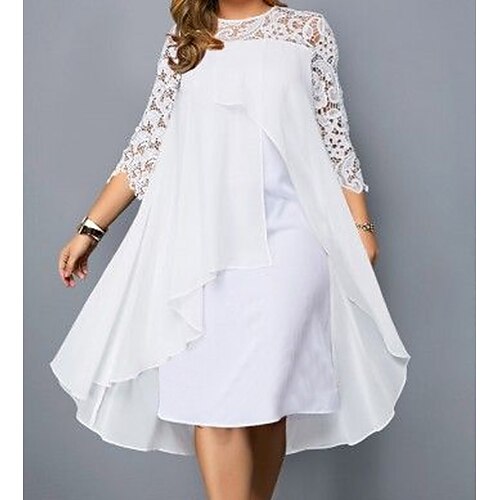Women's Plus Size Lace Dress Pure Color Crew Neck 3/4 Length Sleeve Fall Winter Stylish Midi Dress Daily Work Dress
Women's Plus Size Lace Dress Pure Color Crew Neck 3/4 Length Sleeve Fall Winter Stylish Midi Dress Daily Work Dress