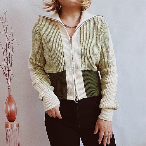 Women's Cardigan Sweater Jumper Ribbed Knit Zipper Knitted Color Block Shirt Collar Stylish Casual Outdoor Daily Fall Winter Blue Light Green S M L / Long Sleeve
Women's Cardigan Sweater Jumper Ribbed Knit Zipper Knitted Color Block Shirt Collar Stylish Casual Outdoor Daily Fall Winter Blue Light Green S M L / Long Sleeve