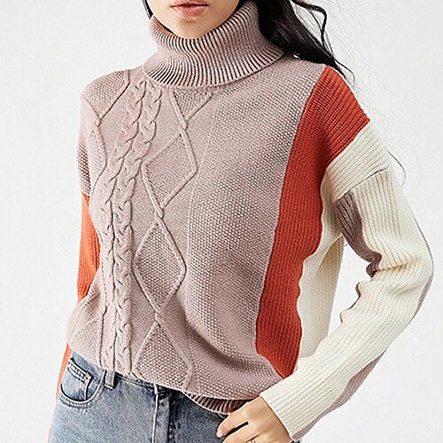 Women's Pullover Sweater jumper Jumper Cable Knit Knitted Color Block Turtleneck Stylish Casual Outdoor Daily Winter Fall Coffee Gray S M L / Long Sleeve / Holiday / Regular Fit / Going out
Women's Pullover Sweater jumper Jumper Cable Knit Knitted Color Block Turtleneck Stylish Casual Outdoor Daily Winter Fall Coffee Gray S M L / Long Sleeve / Holiday / Regular Fit / Going out