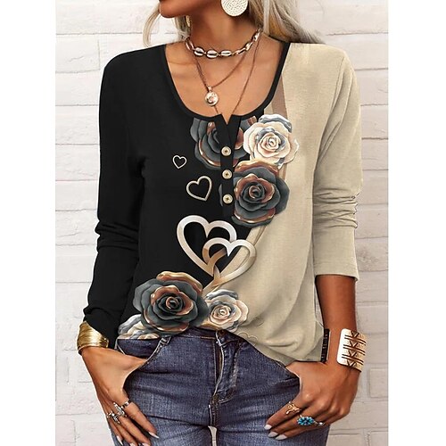 Women's T shirt Tee Khaki Heart Rose Button Long Sleeve Daily Basic Round Neck Regular S
Women's T shirt Tee Khaki Heart Rose Button Long Sleeve Daily Basic Round Neck Regular S