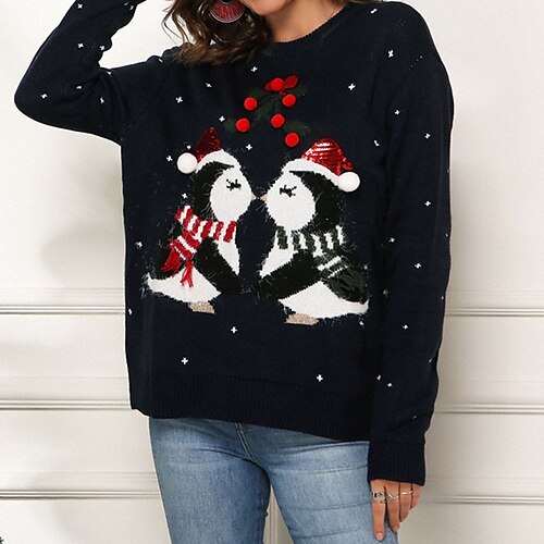 Women's Pullover Sweater Jumper Ribbed Knit Knitted Animal Crew Neck Stylish Casual Christmas Going out Fall Winter Black S M L / Cotton / Long Sleeve
Women's Pullover Sweater Jumper Ribbed Knit Knitted Animal Crew Neck Stylish Casual Christmas Going out Fall Winter Black S M L / Cotton / Long Sleeve