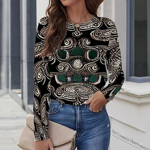 Women's T shirt Tee Black Graphic Geometric Print Long Sleeve Casual Daily Vintage Round Neck Regular Geometric Painting S / 3D Print
Women's T shirt Tee Black Graphic Geometric Print Long Sleeve Casual Daily Vintage Round Neck Regular Geometric Painting S / 3D Print