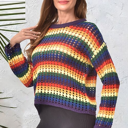 Women's Pullover Sweater jumper Jumper Crochet Knit Hollow Out Knitted Color Block Crew Neck Stylish Casual Outdoor Daily Winter Fall Rainbow M L XL / Long Sleeve / Holiday / Regular Fit / Going out
Women's Pullover Sweater jumper Jumper Crochet Knit Hollow Out Knitted Color Block Crew Neck Stylish Casual Outdoor Daily Winter Fall Rainbow M L XL / Long Sleeve / Holiday / Regular Fit / Going out