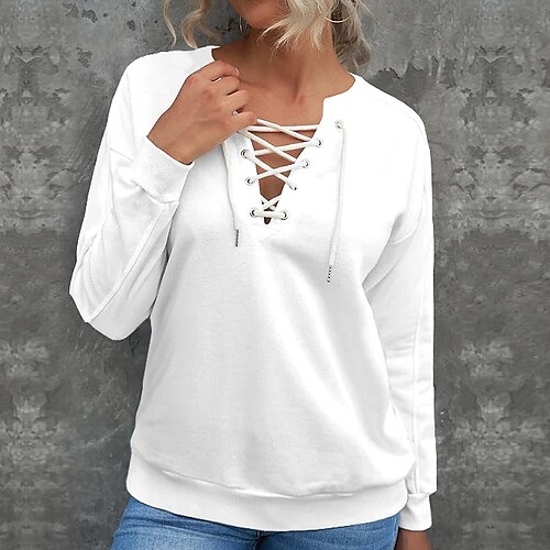 Women's Sweatshirt Pullover V Neck Plain Lace up Daily Sports Active Streetwear Clothing Apparel Hoodies Sweatshirts White Black
Women's Sweatshirt Pullover V Neck Plain Lace up Daily Sports Active Streetwear Clothing Apparel Hoodies Sweatshirts White Black
