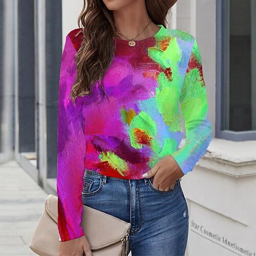 Women's T shirt Tee Purple Graphic Geometric Print Long Sleeve Casual Daily Vintage Round Neck Regular Geometric Painting S / 3D Print
Women's T shirt Tee Purple Graphic Geometric Print Long Sleeve Casual Daily Vintage Round Neck Regular Geometric Painting S / 3D Print