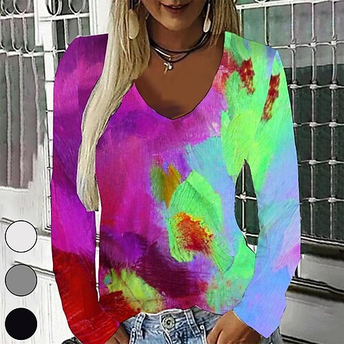 Women's T shirt Tee Purple Graphic Geometric Print Long Sleeve Casual Daily Vintage V Neck Regular Geometric Painting S / 3D Print
Women's T shirt Tee Purple Graphic Geometric Print Long Sleeve Casual Daily Vintage V Neck Regular Geometric Painting S / 3D Print