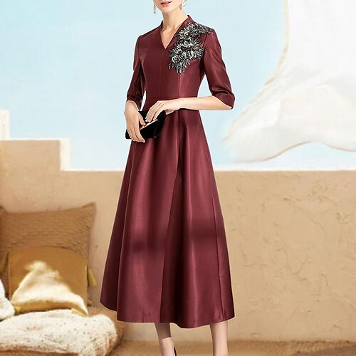 A-Line Prom Dresses Minimalist Dress Formal Tea Length Half Sleeve V Neck Satin with Appliques Pure Color 2022
A-Line Prom Dresses Minimalist Dress Formal Tea Length Half Sleeve V Neck Satin with Appliques Pure Color 2022