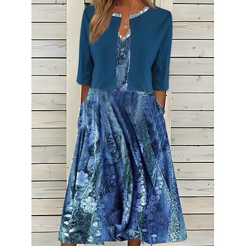 Women's Dress Set Two Piece Dress Midi Dress Blue Half Sleeve Print Print Fall Winter V Neck Stylish Modern 2022 S M L XL 2XL 3XL
Women's Dress Set Two Piece Dress Midi Dress Blue Half Sleeve Print Print Fall Winter V Neck Stylish Modern 2022 S M L XL 2XL 3XL