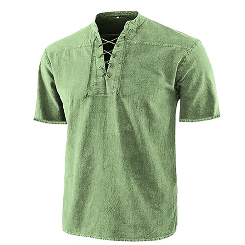 

Men's Shirt Casual Shirt Summer Shirt Beach Shirt Black Wine Army Green Navy Blue Blue Short Sleeve Plain Solid Colored Stand Collar Outdoor Street Lace up Clothing Apparel Fashion Casual Breathable