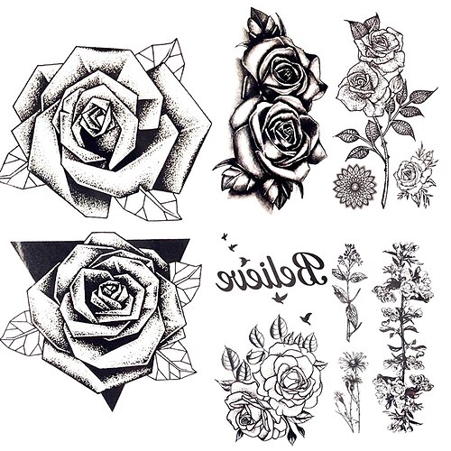 

5PCS Hot 3d black pink triangle temporary tattoo woman breast party sketch flower tattoo sticker girl body arm fake tatto necklace