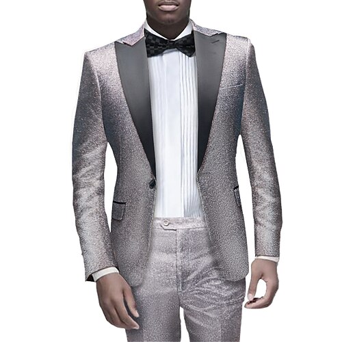 

Silver Gold Sky Blue Men's Wedding Tuxedos 2 Piece Peak Solid Colored Standard Fit Single Breasted One-button 2022