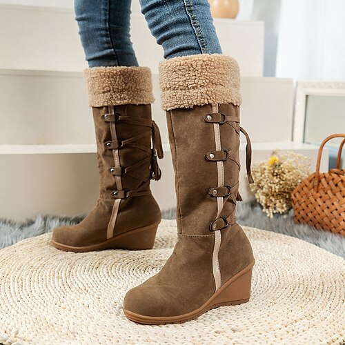 Women's Boots Mid Calf Boots Wedge Heel Round Toe Suede Loafer Fall Winter Almond Black Brown
Women's Boots Mid Calf Boots Wedge Heel Round Toe Suede Loafer Fall Winter Almond Black Brown