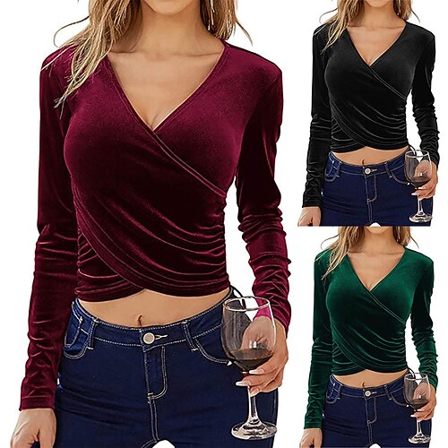 Fall/Winter Women's V-Neck Crossover Gold Velvet Cropped Navel Long Sleeve Top T-shirts
Fall/Winter Women's V-Neck Crossover Gold Velvet Cropped Navel Long Sleeve Top T-shirts