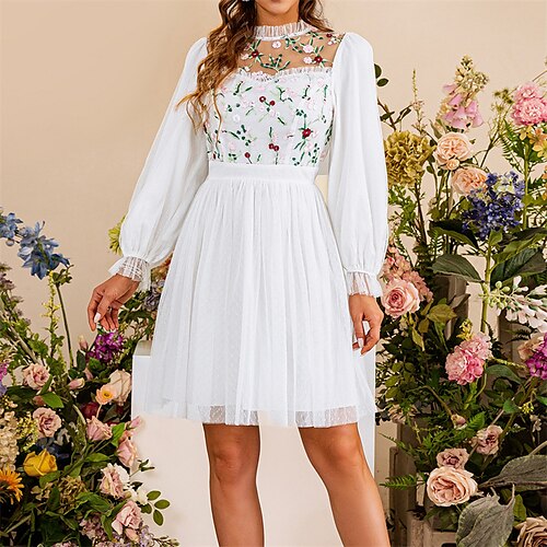 Women's A Line Dress Vintage Dress Short Mini Dress White Long Sleeve Floral Mesh Embroidered Fall Winter Crew Neck Stylish 2022 S M L
Women's A Line Dress Vintage Dress Short Mini Dress White Long Sleeve Floral Mesh Embroidered Fall Winter Crew Neck Stylish 2022 S M L