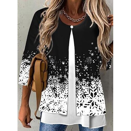 Women's Shirt Snowflake Casual Weekend Shirt Long Sleeve Print Round Neck Streetwear Black S / 3D Print
Women's Shirt Snowflake Casual Weekend Shirt Long Sleeve Print Round Neck Streetwear Black S / 3D Print