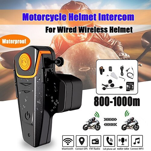 

Motorcycle Helmet Bluetooth Headset Full Duplex Intercom Speaker FM Radio Motorbike Communication System Handsfree Waterproof Headphone 1000M