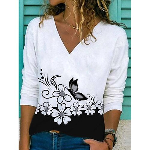 Women's T shirt Tee Green Blue Gold Floral Cat Print Long Sleeve Holiday Weekend Basic V Neck Regular Floral Cat Painting S / 3D Print
Women's T shirt Tee Green Blue Gold Floral Cat Print Long Sleeve Holiday Weekend Basic V Neck Regular Floral Cat Painting S / 3D Print