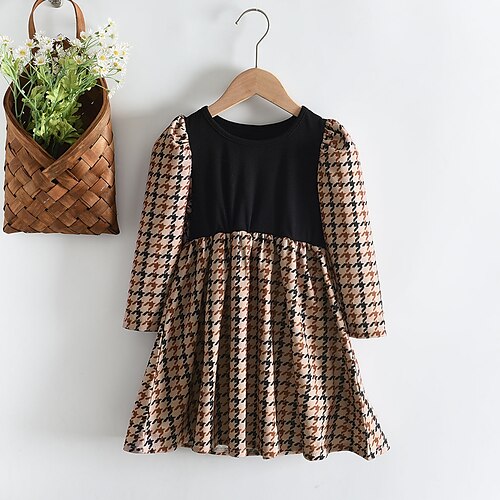 Kids Girls' Dress Houndstooth Knee-length Dress Daily Ruched Long Sleeve Cute Dress 2-8 Years Spring Khaki
Kids Girls' Dress Houndstooth Knee-length Dress Daily Ruched Long Sleeve Cute Dress 2-8 Years Spring Khaki