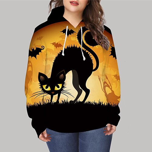 Women's Plus Size Tops Hoodie Sweatshirt Animal Cat Print Long Sleeve Hooded Casual Halloween Halloween Vacation Polyester Fall Winter Yellow
Women's Plus Size Tops Hoodie Sweatshirt Animal Cat Print Long Sleeve Hooded Casual Halloween Halloween Vacation Polyester Fall Winter Yellow