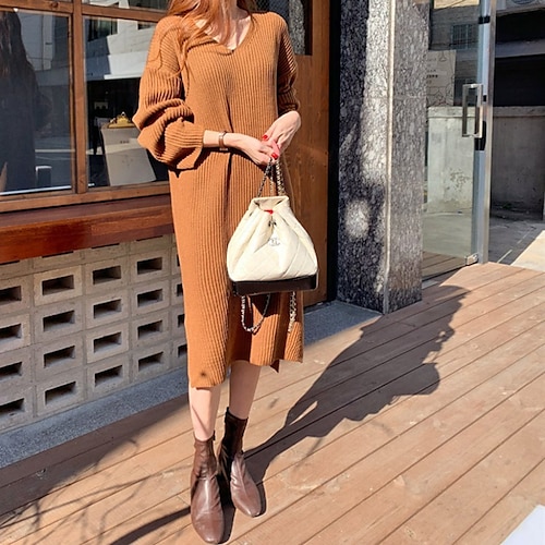 Women's Sweater Dress Winter Dress Casual Dress Midi Dress dark brown Purple Light Green Dark Green Apricot Black Long Sleeve Pure Color Split Knit Winter Fall V Neck Stylish Casual Modern Fit
Women's Sweater Dress Winter Dress Casual Dress Midi Dress dark brown Purple Light Green Dark Green Apricot Black Long Sleeve Pure Color Split Knit Winter Fall V Neck Stylish Casual Modern Fit